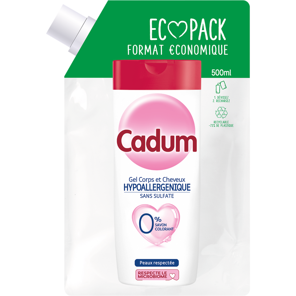 Cadum Eco Pack Gel Douche Corps Et Cheveux Hypoallergénique Sans Sulfate 500Ml