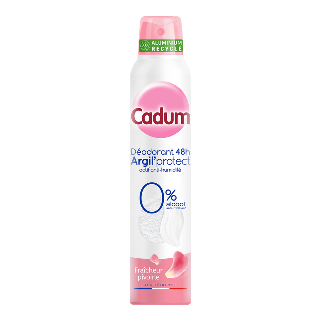 Cadum Déodorant 48H Argil'Protect 0% Alcool Fraîcheur Pivoine 200Ml
